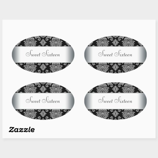 Zwart Damast Ovaal Envelop Seal Label (Vel)