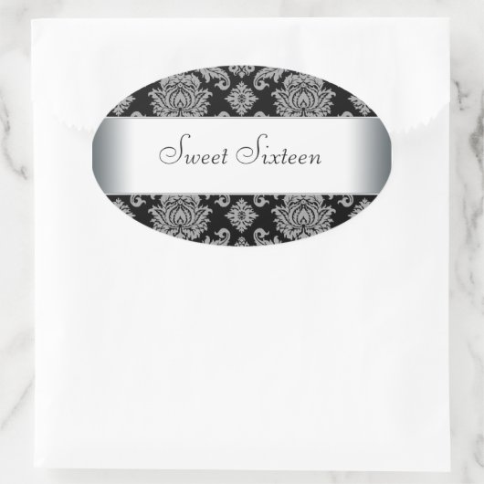 Zwart Damast Ovaal Envelop Seal Label (Tas)