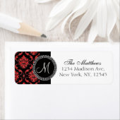 Zwart Damast Rood Gedrukt Glitter Gedrukt Monogram Etiket (Insitu)