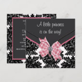 Zwart Damast Roze Bow Princess Baby shower Kaart (Voorkant / Achterkant)