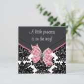 Zwart Damast Roze Bow Princess Baby shower Kaart (Staand voorkant)