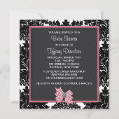 Zwart Damast Roze Bow Princess Baby shower Kaart (Achterkant)