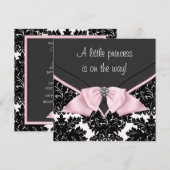 Zwart Damast Roze Bow Princess Baby shower Kaart (Voorkant / Achterkant)