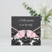 Zwart Damast Roze Bow Princess Baby shower Kaart (Staand voorkant)