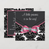 Zwart Damast Roze Bow Princess Baby shower Kaart (Voorkant / Achterkant)