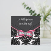 Zwart Damast Roze Bow Princess Baby shower Kaart (Staand voorkant)