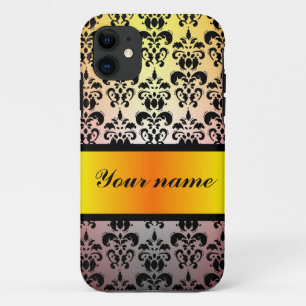 Zwart damast & sinaasappel gouden lint iPhone 11 hoesje