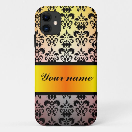 Zwart damast & sinaasappel gouden lint Case-Mate iPhone case (Achterkant)