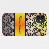 Zwart damast & sinaasappel gouden lint Case-Mate iPhone case (Achterkant (horizontaal))