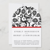 Zwart Damast Swirls op wit met rode sierrand Kaart (Voorkant)