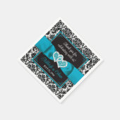 Zwart Damast, Turquoise Liefde Harten Bruiloft Servet (Hoek)
