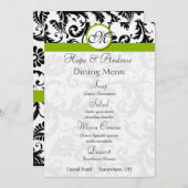 Zwart Damast Wervelend Appelgroen Trouwmenu Menu (Voorkant / Achterkant)