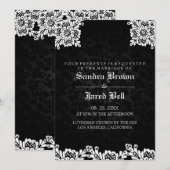 Zwart Damast Wit Kant Bruiloft Kaart (Voorkant / Achterkant)