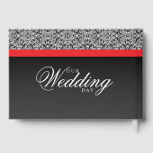 Zwart damastpatroon op zwart en rood gestreept gastenboek (Achterkant)