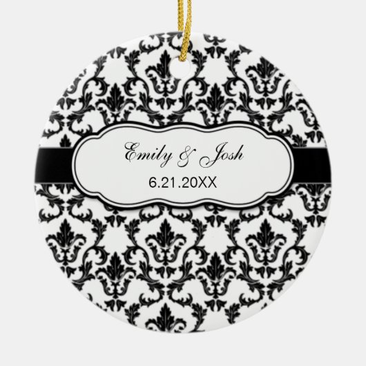 Zwart-Damasversier personaliseren Keramisch Ornament (Voorkant)