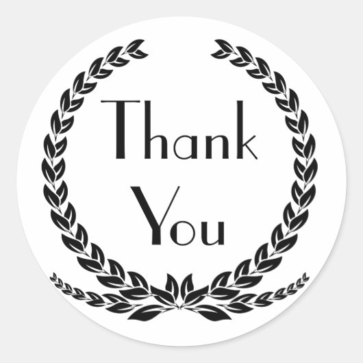 Zwart Dank u Laurel Leaf krans bruiloft Ronde Sticker (Voorkant)