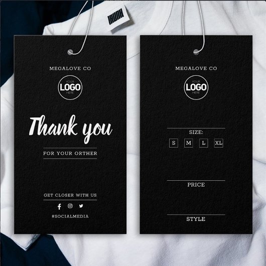 Zwart Dank u Logo Prijsgrootte Kleding Hang Label Visitekaartje