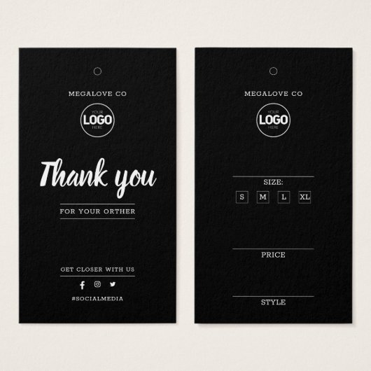 Zwart Dank u Logo Prijsgrootte Kleding Hang Label Visitekaartje (Voorkant /achterkant)
