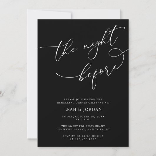 Zwart De avond voor bruiloft repetitie diner Kaart (Voorkant)