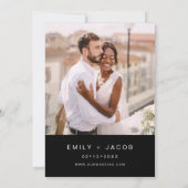 Zwart De bruiloft van foto minimalistische bruilof Kaart (Achterkant)