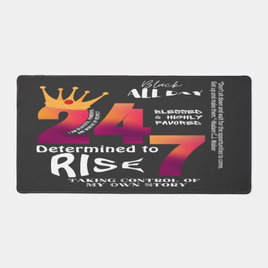 Zwart De hele dag 24/7 Slogan Graphic Bureaumat (Voorkant)