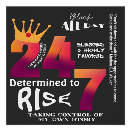 Zwart De hele dag 24/7 Slogan Graphic Perfect Poster (Voorkant)