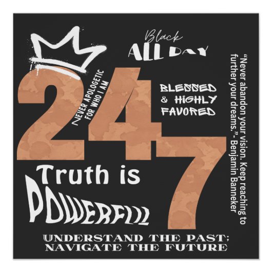 Zwart De hele dag 24/7 Slogan Graphic Perfect Poster (Voorkant)