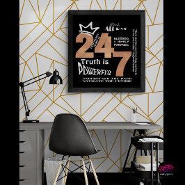 Zwart De hele dag 24/7 Slogan Graphic Perfect Poster