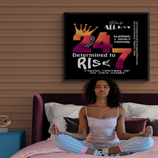 Zwart De hele dag 24/7 Slogan Graphic Perfect Poster