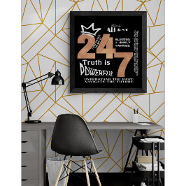 Zwart De hele dag 24/7 Slogan Graphic Perfect Poster