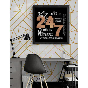 Zwart De hele dag 24/7 Slogan Graphic Perfect Poster