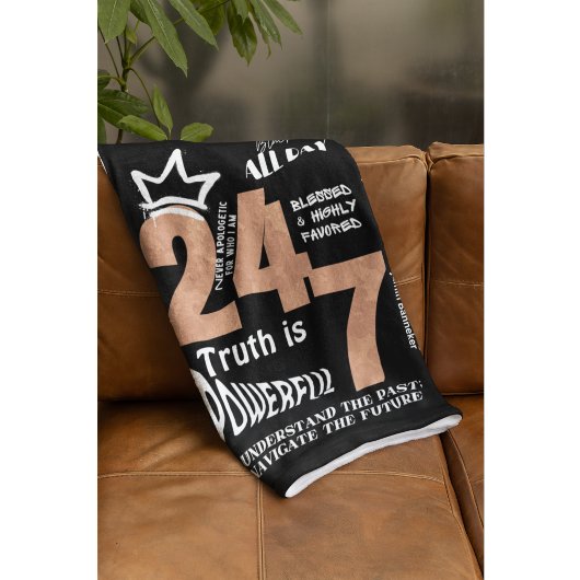 Zwart De hele dag 24/7 Slogan Graphic Sherpa Deken