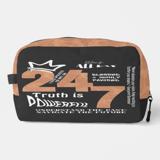 Zwart De hele dag 24/7 Slogan Graphic Toilettasje (Voorkant)