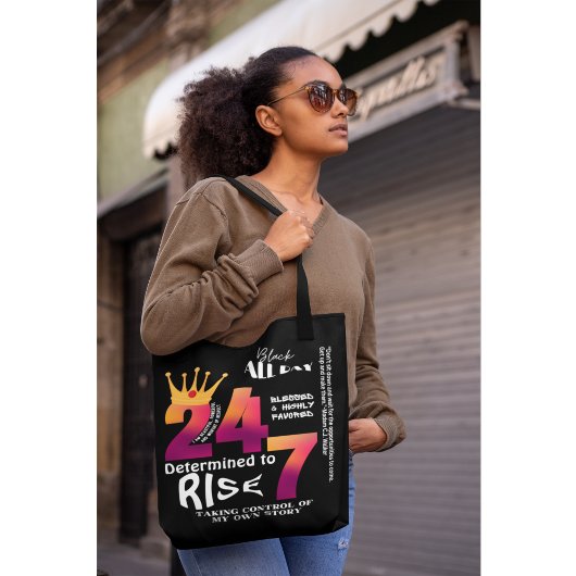 Zwart De hele dag 24/7 Slogan Graphic Tote Bag