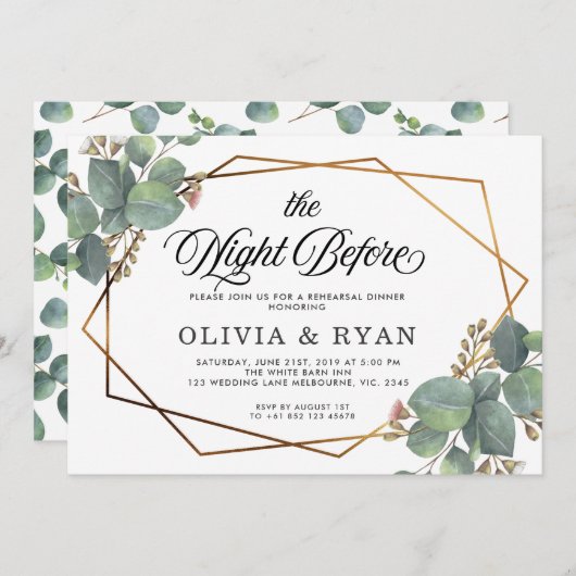 Zwart de nacht voor geo eucalyptus uitnodiging (Voorkant / Achterkant)