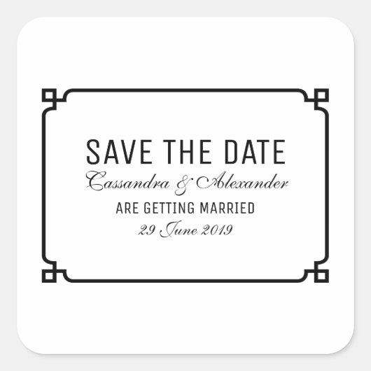 Zwart deco-beeld opslaan Datum Vierkante Sticker (Voorkant)