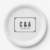 Zwart Deco Chic Bruiloft Papieren Bordje (Voorkant)