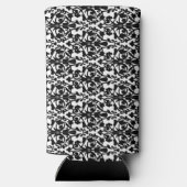 Zwart decoratief damast patroon wit seltzer blikjeskoeler (Achterkant)