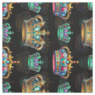 Zwart Decoratief Royal Crown Patroon Textiel Stof