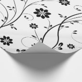 Zwart Delicaat Bloemen Patroon Cadeaupapier (Hoek)