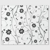 Zwart Delicaat Bloemen Patroon Cadeaupapier (Vlak)