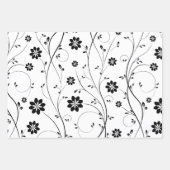 Zwart Delicaat Bloemen Patroon Inpakpapier Vel (Voorkant 2)