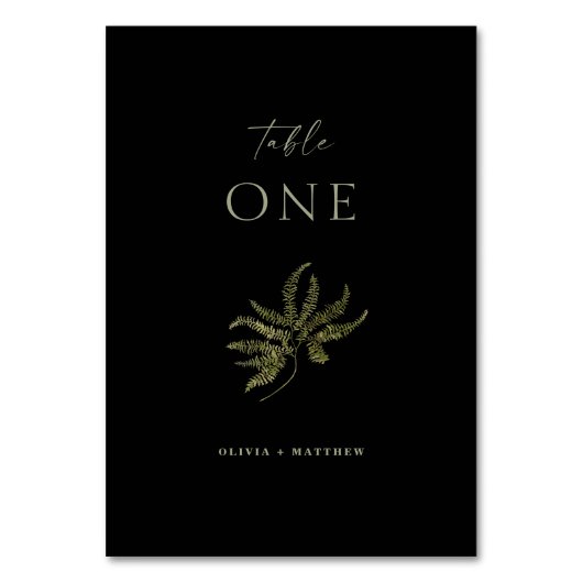 Zwart delicate minimalistische bosvaren bruiloft kaart (Voorkant)