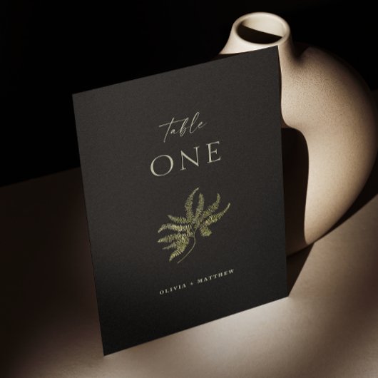 Zwart delicate minimalistische bosvaren bruiloft kaart