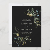 Zwart Delicate Wildflower Boho trouwfoto Save The Date (Voorkant)