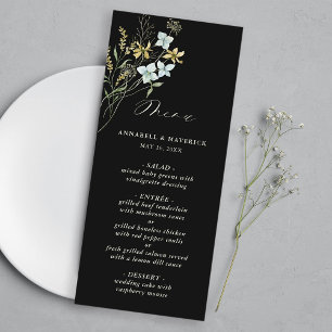 Zwart Delicate Wildflower Modern Boho Bruiloft Menu