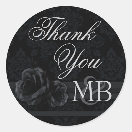 Zwart demasker roos Dank je stickers monogram (Voorkant)