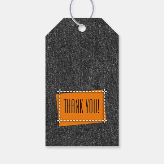 Zwart denim patroon afstudeerfeest dank u cadeaulabel (Voorkant)