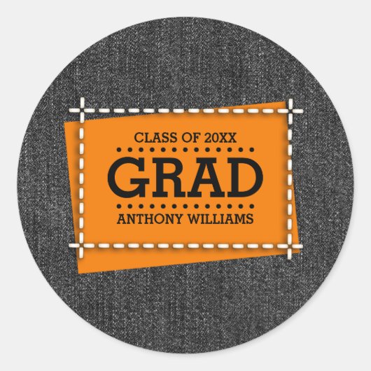 Zwart denim patroon Afstuderen Ronde Sticker (Voorkant)