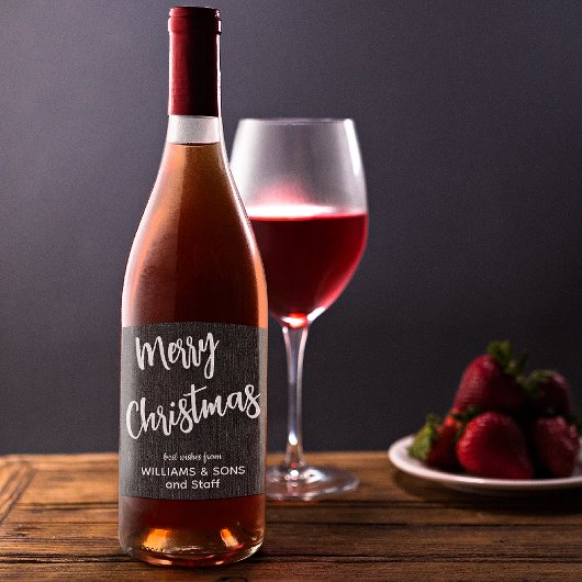 Zwart denim wit schrift, bedrijfsnaam set van 6 wijn etiket